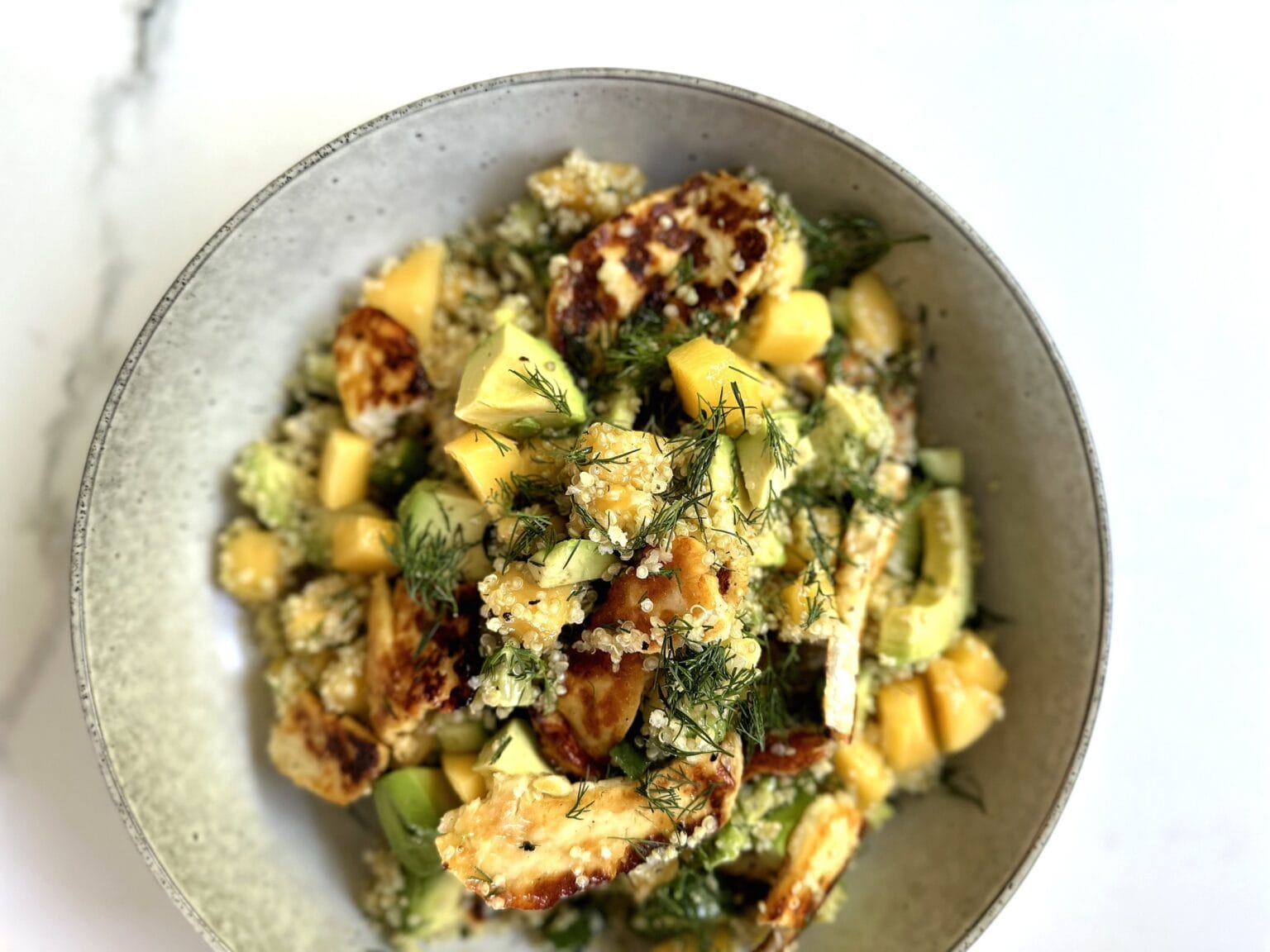 Quinoa, Mango, Avocado & Halloumi Salad Wholesome by Sarah