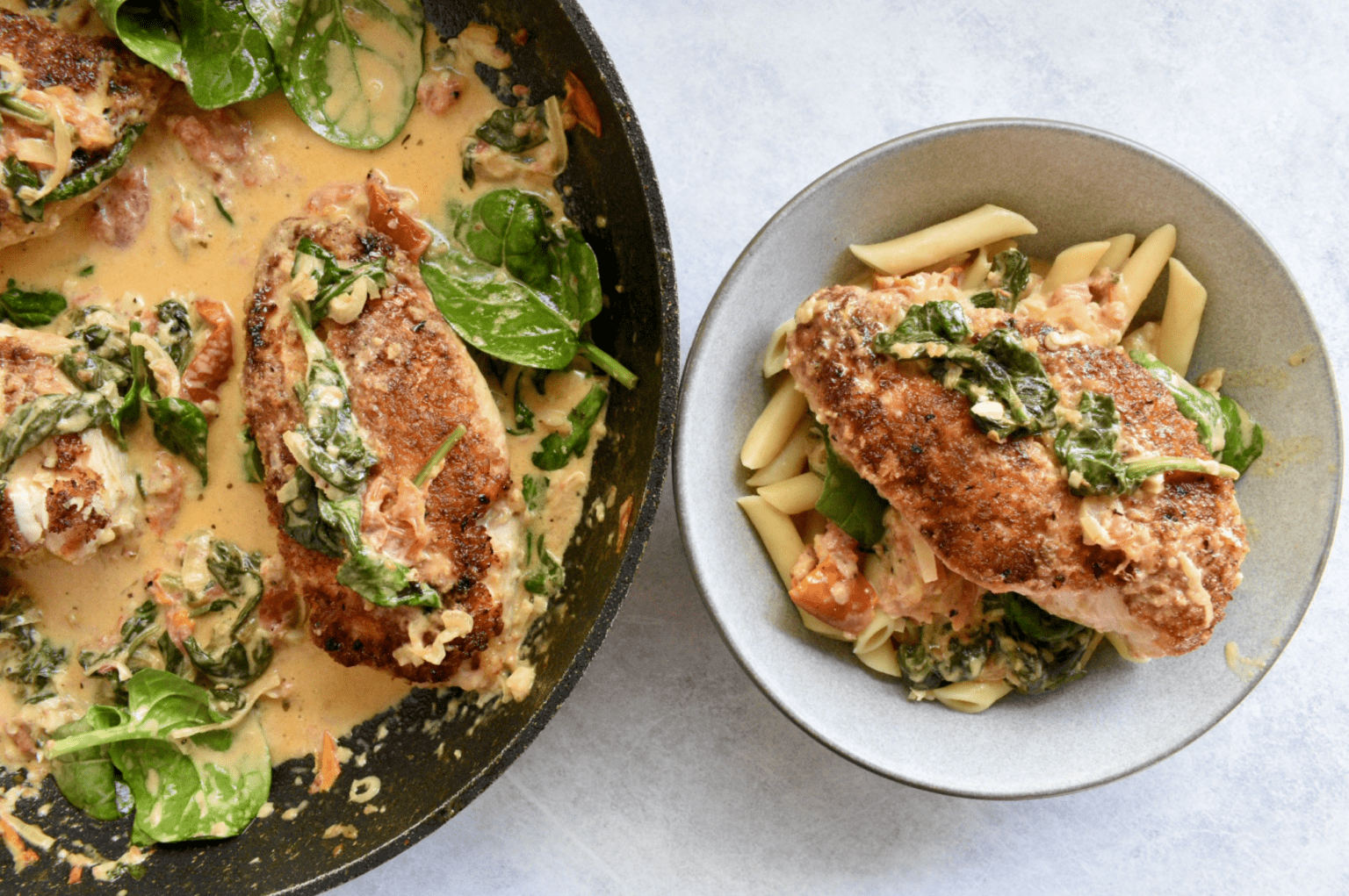Creamy Risoni With Chicken, Cherry Tomatoes & Spinach - Wholesome by Sarah